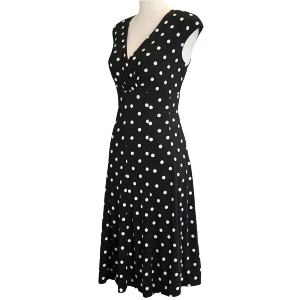 Lauren Ralph Lauren Sleeveless Surplice V-Neck Polka Dot Jersey Dress Size 12 - Picture 2 of 7